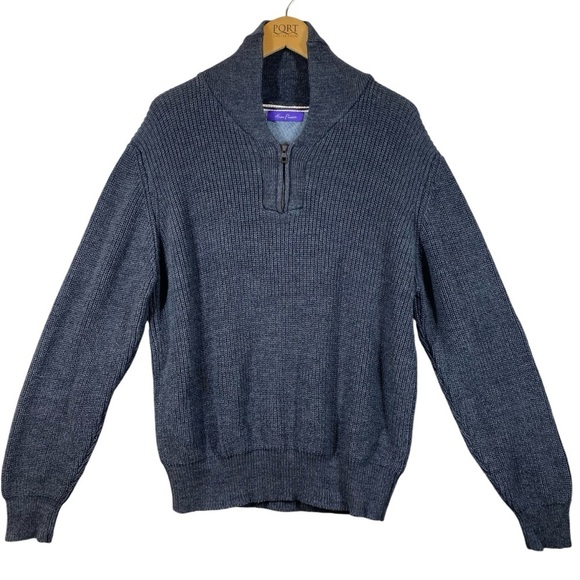 Alan Flusser Sweater Men XL 1/4 Zip Cotton Heather Gray High Neck Traditionalist - Picture 1 of 10